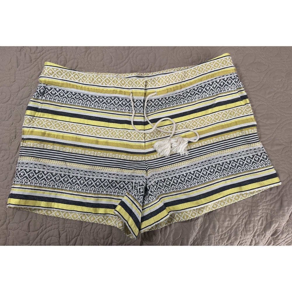 Loft Riviera Geometric Stripe Yellow Blue Tassel Tie Shorts Womens 14